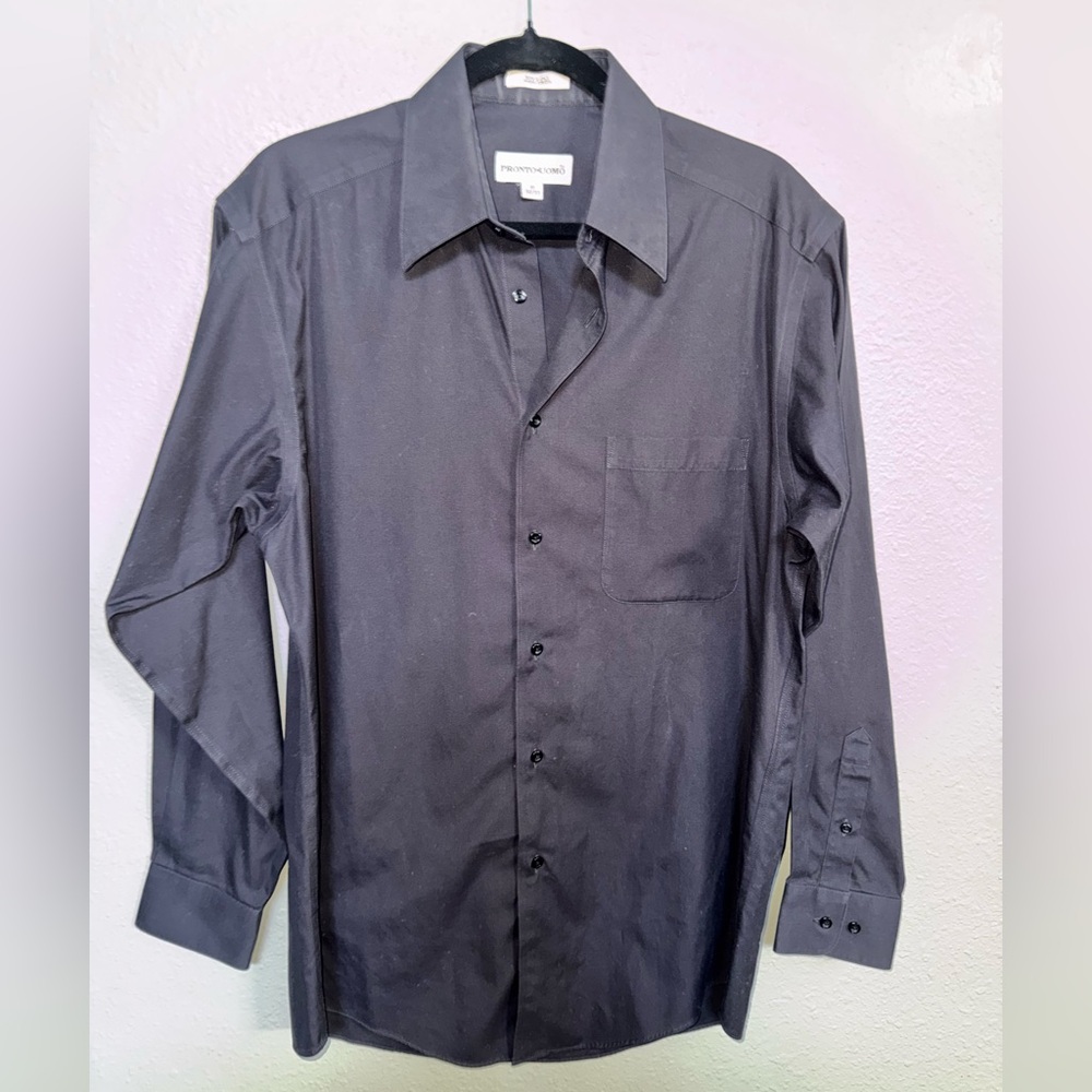 Pronto Uomo Men’s 15 32/33 Black Long Sleeve Dress Shirt Button Up
